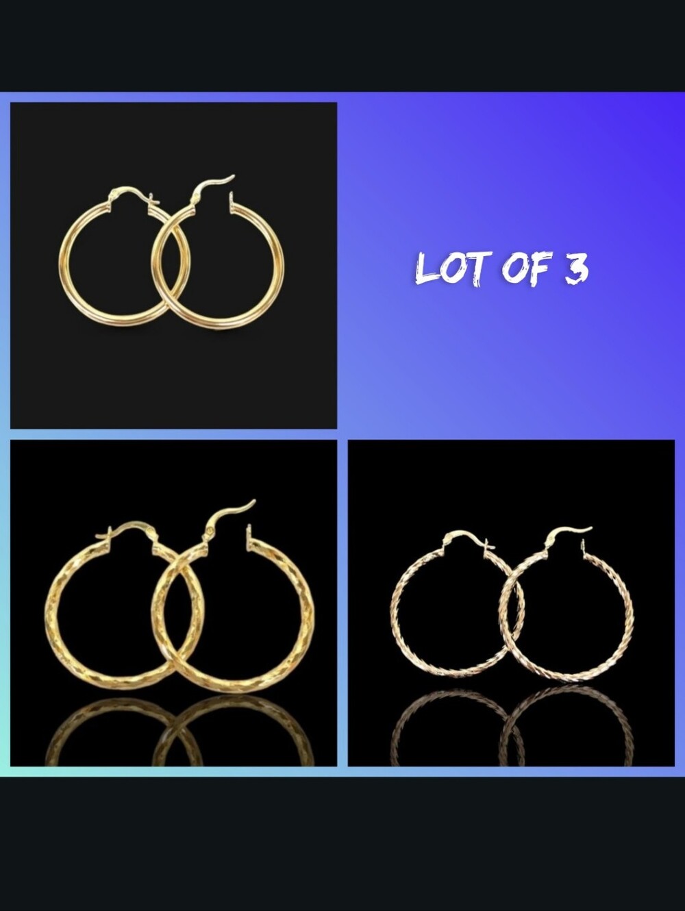 LOT Of 3 18k Italian Gold Filled 1  Inch hoops 3 Different Styles